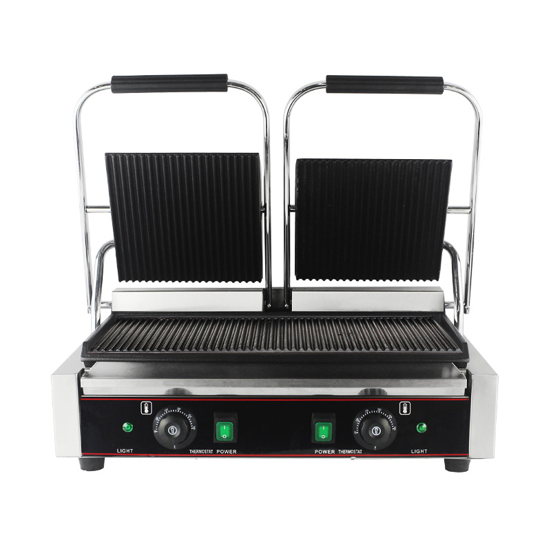 Mesin Dapur Panggangan Panini Piring Ganda Listrik Komersial Stainless Steel